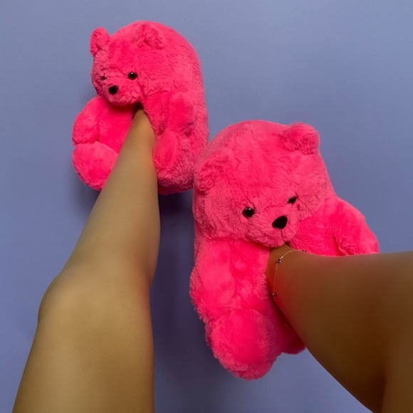 Dolls Kill Shoes - BOUTIQUE Pink Teddy Bear Plush Slippers